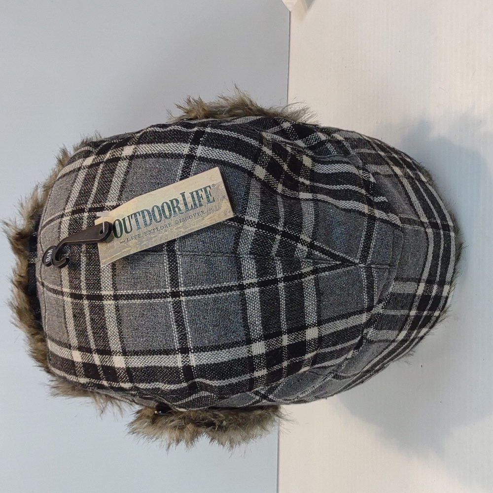 Outdoor Life Black Plaid Faux Fur Trapper Bomber Winter Hat S/M NWT - Picture 5 of 16